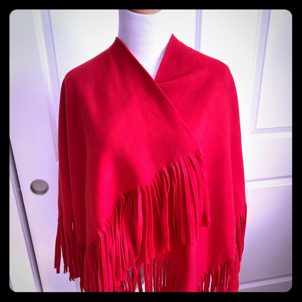 Bright Red Fringed Shawl 😍❤️